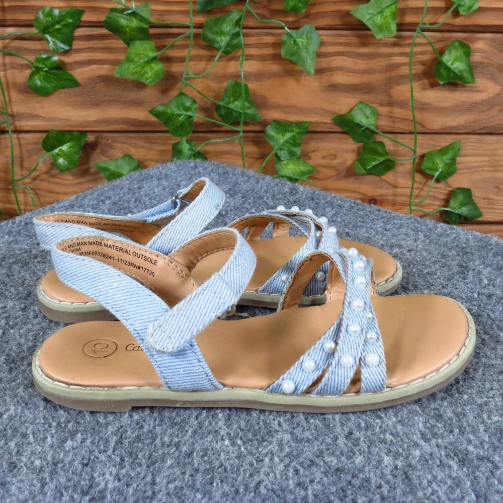 Cat &‎ Jack Pearl Denim Toddler Girl Strappy Sandals Size 10 Summer Light Blue